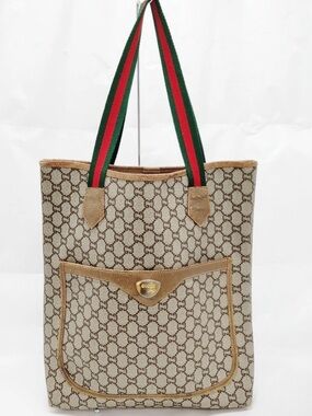 Authentic Vintage GUCCI PLUS Tote Bag Sherry Line Brown PVC 5705819